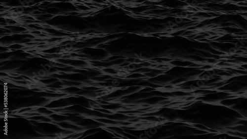 Looped black water wavy surface. Animation of wave motion on sea surface.