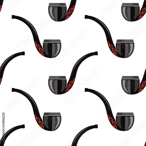 Wooden Smoking Pipe Silhouette Seamless Pattern Isolated on White Background.