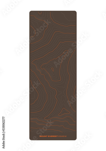 Vector background with black textured topographical contour, vertical map of Mount Everest