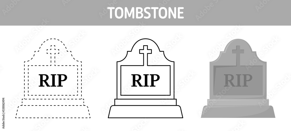 Tombstone tracing and coloring worksheet for kids