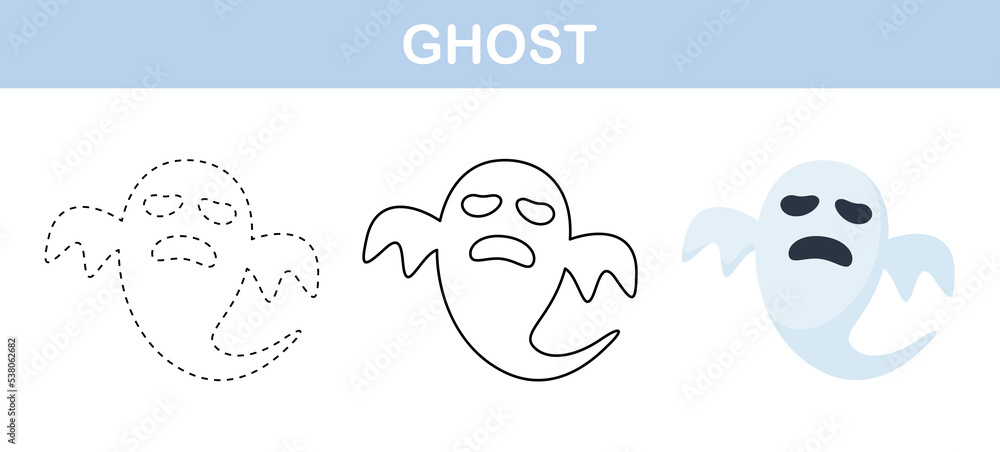Ghost tracing and coloring worksheet for kids