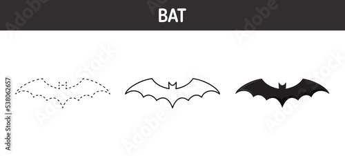 Bat tracing and coloring worksheet for kids