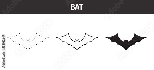 Bat tracing and coloring worksheet for kids