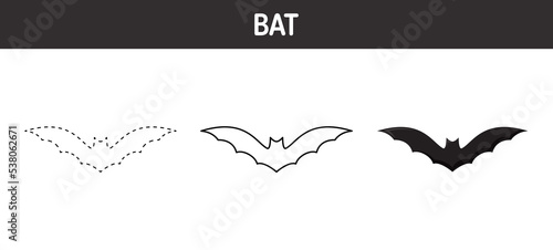 Bat tracing and coloring worksheet for kids