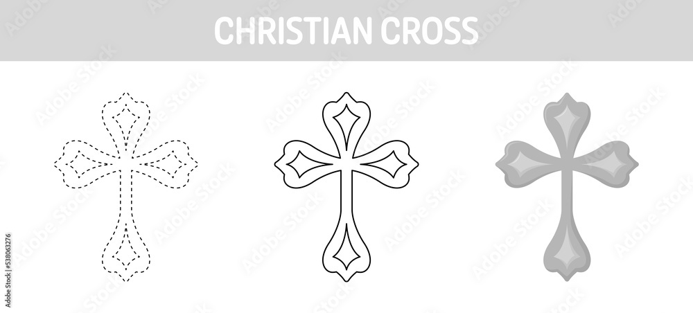 Christian Cross tracing and coloring worksheet for kids Stock Vector ...