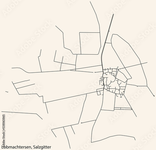 Detailed navigation black lines urban street roads map of the LOBMACHTERSEN QUARTER of the German regional capital city of Salzgitter, Germany on vintage beige background photo