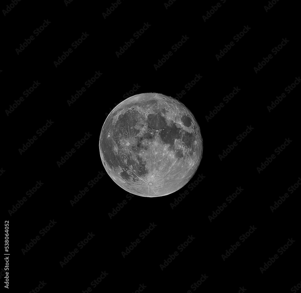 Fototapeta premium Moon with various craters, satellite of the earth, full moon. Close-up.