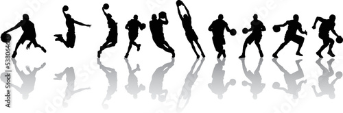set of illustrations of a silhouette of a basketball player