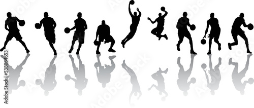 set of illustrations of a silhouette of a basketball player