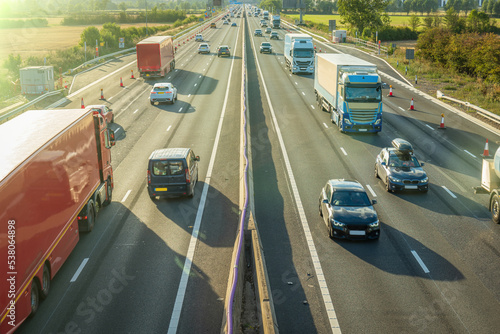 heavy traffic in blurry motion on UK motorway in England