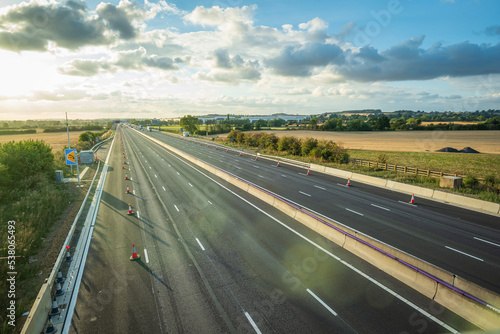 heavy traffic in blurry motion on UK motorway in England