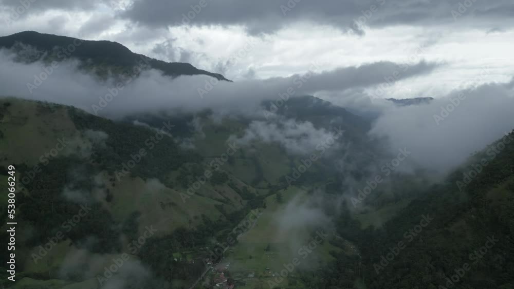 Flying Through Clouds of Cocora Valley Green Mountain Forest Aerial Drone Above Colombian National Park Flying Through Clouds of Cocora Valley Green Mountain Forest Aerial Drone Above Colombian National Park