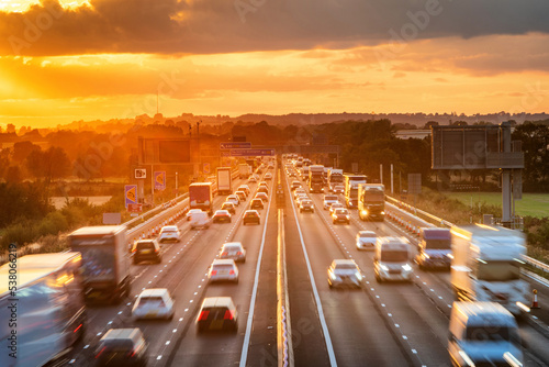 heavy traffic in blurry motion on UK motorway in England