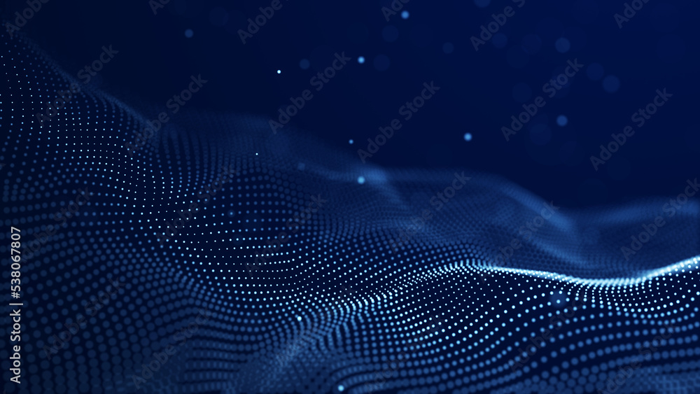 Wave of dots. Gradient wavy background. Abstract cyber backdrop of points. 3d rendering Wave of dots. Gradient wavy background. Abstract cyber backdrop of points. 3d rendering