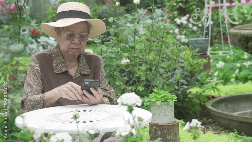 asian old elder senior woman elderly using social media on mobile smart phone cellphone. mature retirement lifestyle asian old elder senior woman elderly using social media on mobile smart phone cellphone. mature retirement lifestyle
