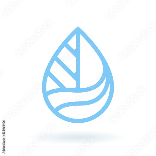 Sustainable eco icon. Leaf waterdrop symbol. Eco friendly sign. Environmental nature sign. Vector illustration.