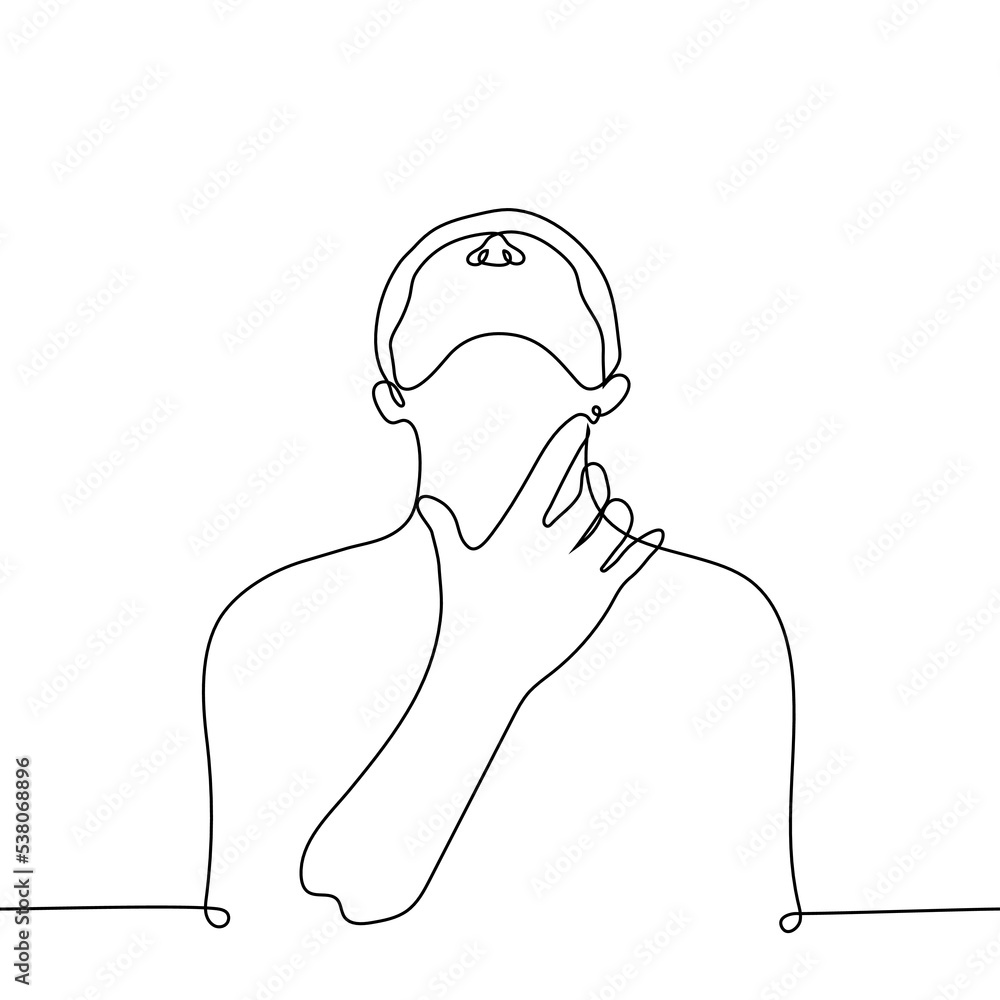 Vetor de person with face up clutching his throat one line drawing