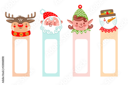 Set of bookmarks with Christmas characters vector