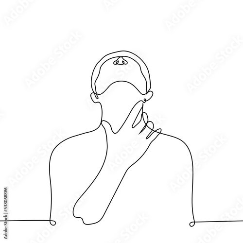 person with face up clutching his throat - one line drawing vector. concept choke, sore throat, seduction and erotic movements
