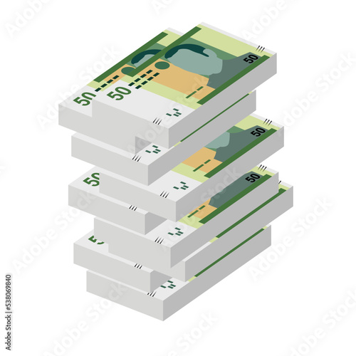 Moroccan Dirham Vector Illustration. Morocco, Ceuta, Melilla, Spain money set bundle banknotes. Paper money 50 MAD. Flat style. Isolated on white background. Simple minimal design.