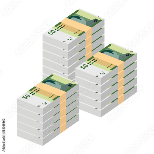 Moroccan Dirham Vector Illustration. Morocco, Ceuta, Melilla, Spain money set bundle banknotes. Paper money 50 MAD. Flat style. Isolated on white background. Simple minimal design.