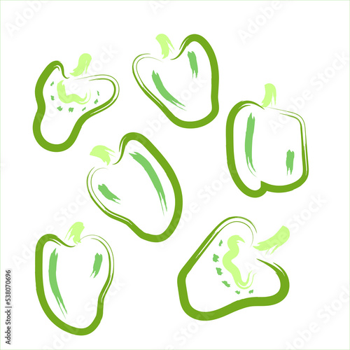 set of icons green pepper pattern paprika