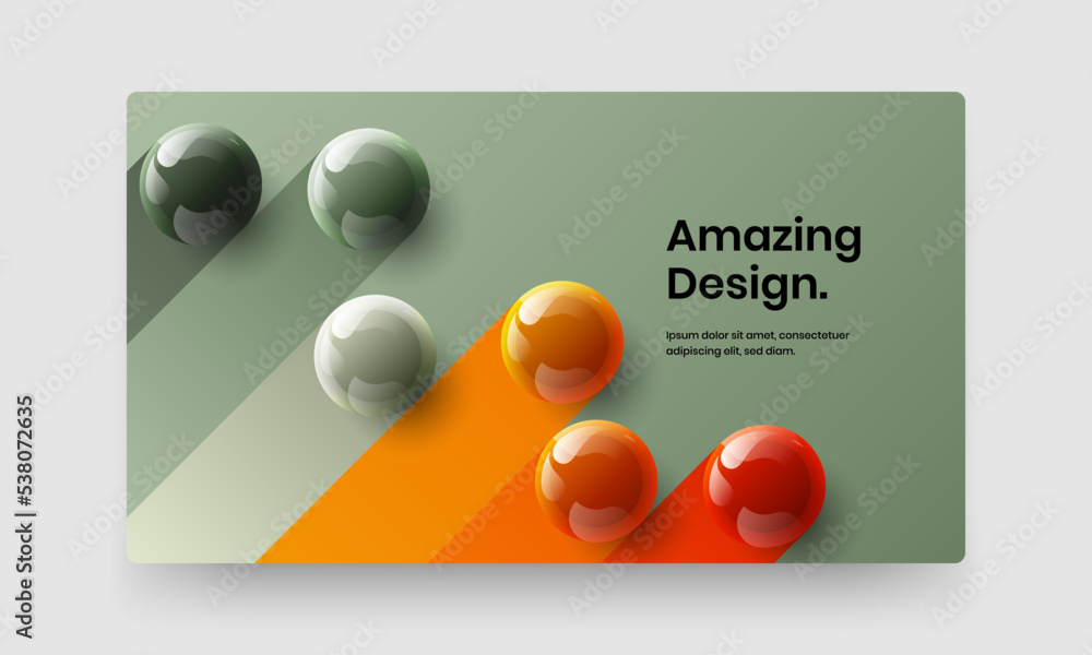 Colorful company brochure design vector layout. Trendy realistic balls cover illustration.