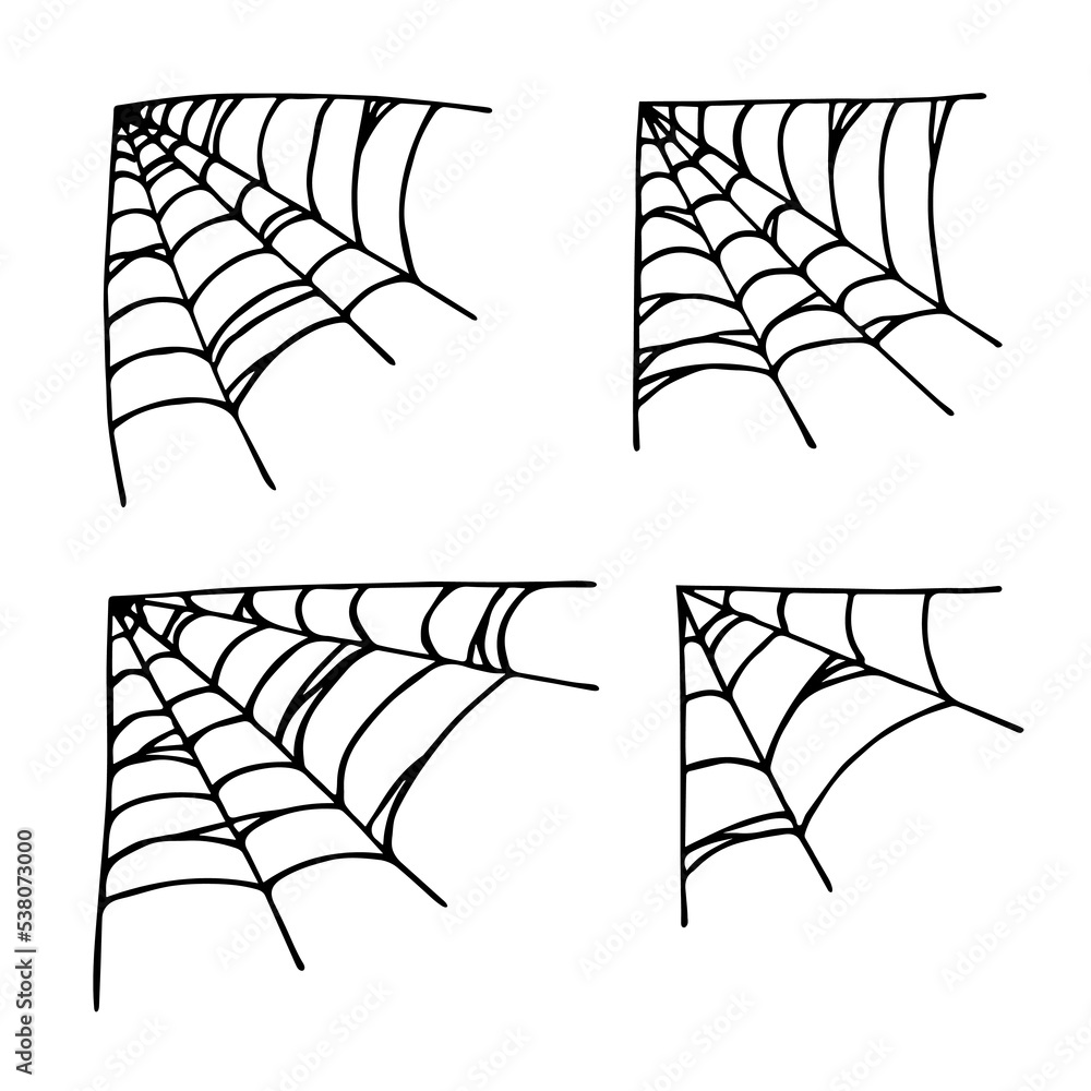Set of simple hand drawn spider web illustration. Cute gossamer clipart ...