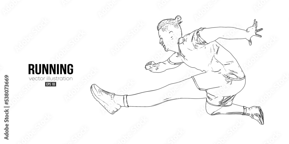 Fototapeta premium Abstract silhouette of a running athlete on white background. Runner man are running sprint or marathon. Vector illustration