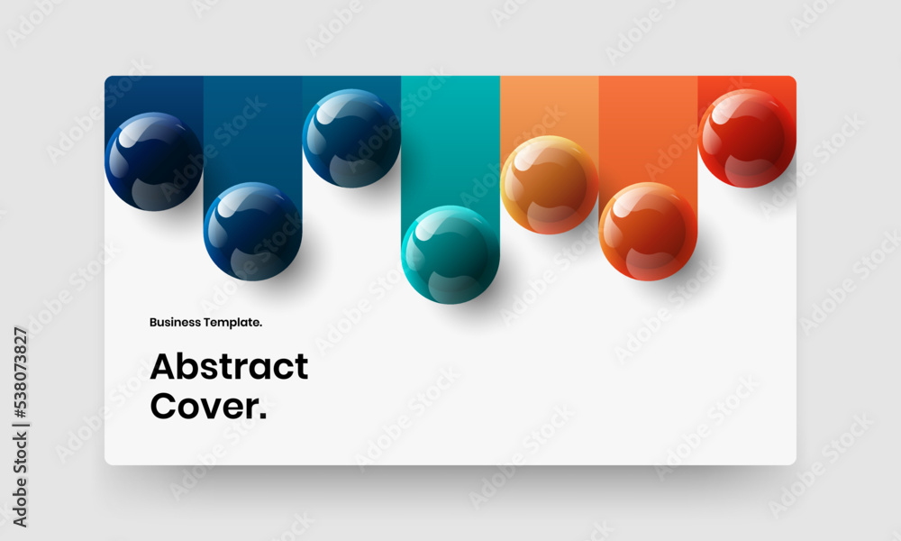 Minimalistic 3D spheres book cover layout. Geometric site screen design vector template.