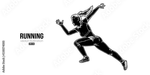 Abstract silhouette of a running athlete on white background. Runner woman are running sprint or marathon. Vector illustration