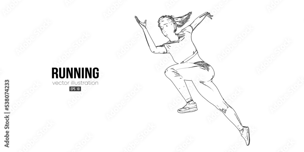 Abstract silhouette of a running athlete on white background. Runner woman are running sprint or marathon. Vector illustration