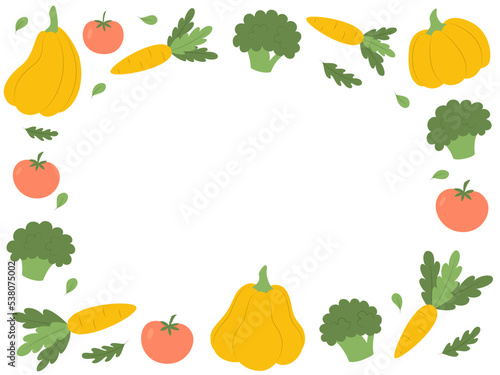 Set of vegetables. Broccoli, pumpkins, carrots, tomatoes. Vector illustration in flat style. photo