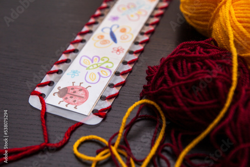 bookmark for books, Art and handswork for children with woolen threads