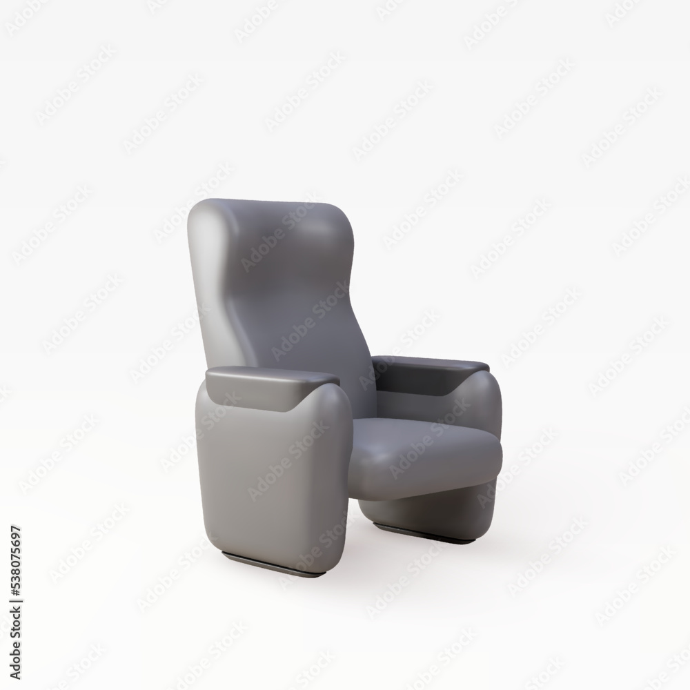 Fototapeta premium 3d realistic Cinema armchair black cozy seat. Armchair With Comfortable Elbows. Vector illustration.