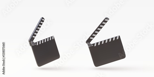 3d two Realistic cinema clapper board. Vector illustration.