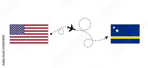 Flight and travel from USA to Curacao by passenger airplane Travel concept