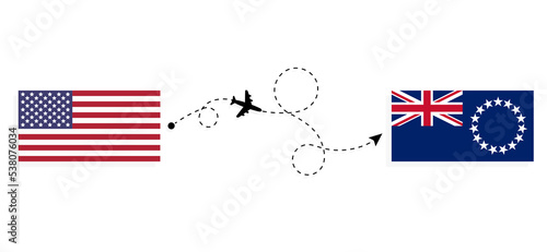 Flight and travel from USA to Cook Islands by passenger airplane Travel concept