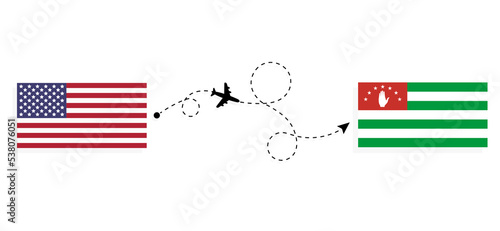 Flight and travel from USA to Abkhazia by passenger airplane Travel concept
