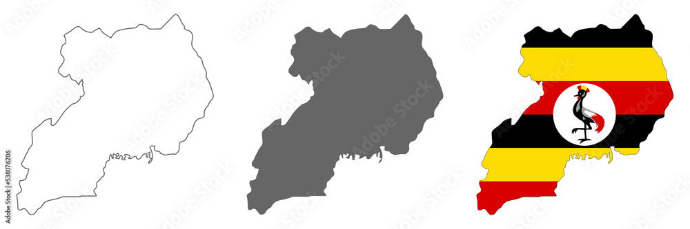 Highly detailed Uganda map with borders isolated on background