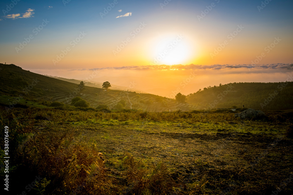 Fototapeta premium Sunset valley view on the mountains of Serra da Monchique in Algarve, Portugal.