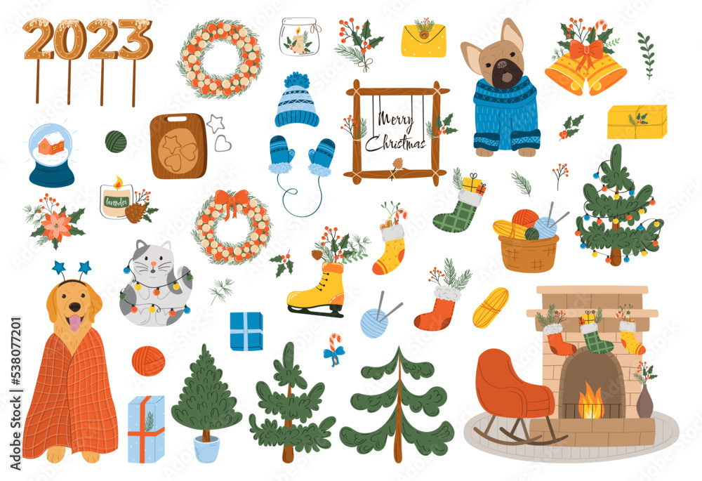 Fototapeta premium Set of Christmas design elements. Vector illustartion 