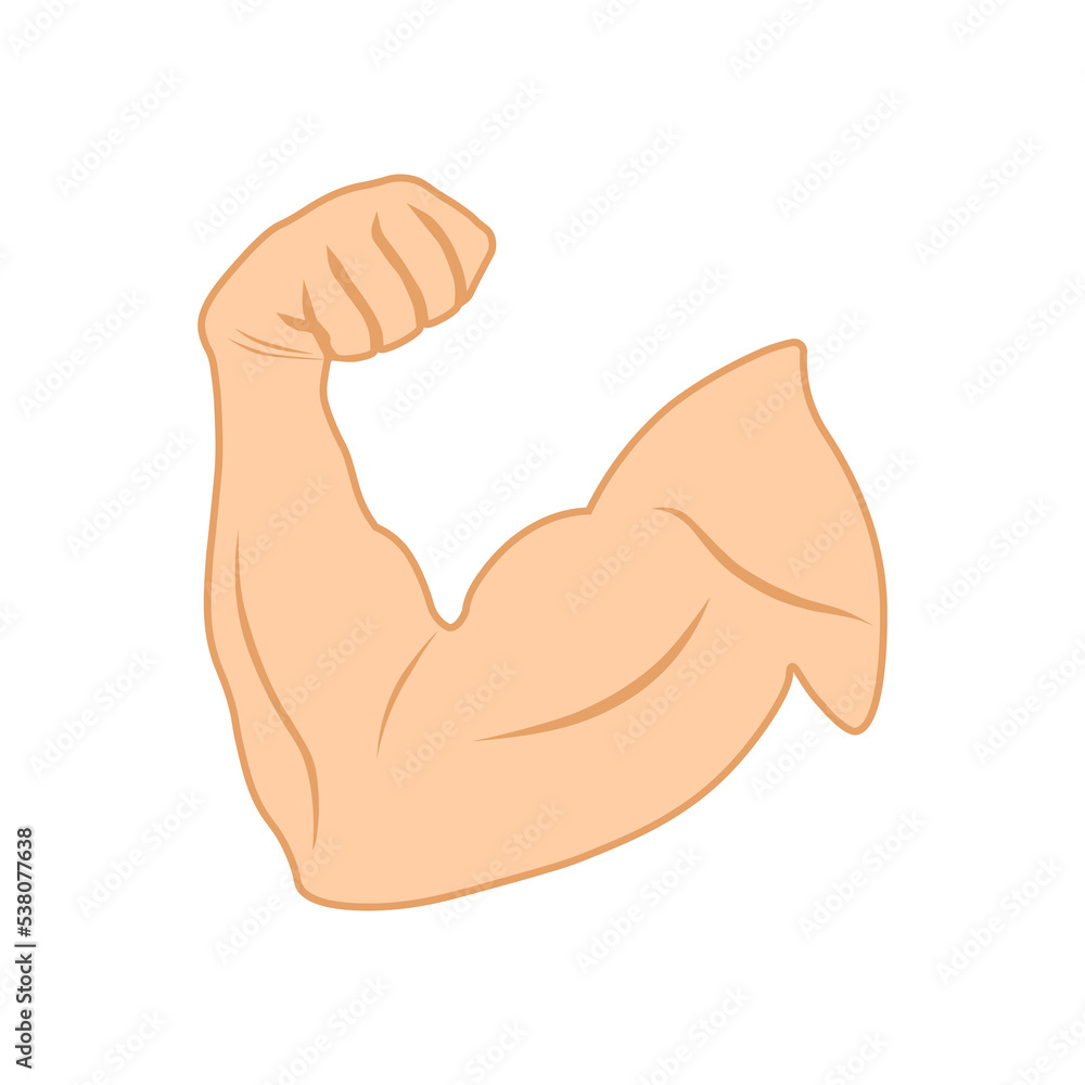 Cartoon white arm muscle icon. Muscles and strength hand gym ...