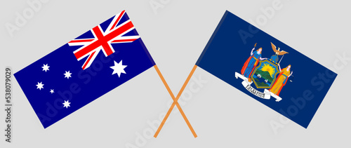 Crossed flags of Australia and The State of New York. Official colors. Correct proportion