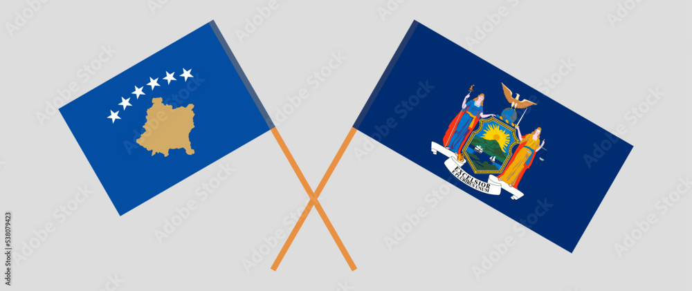 Crossed flags of Kosovo and The State of New York. Official colors. Correct proportion Crossed flags of Kosovo and The State of New York. Official colors. Correct proportion