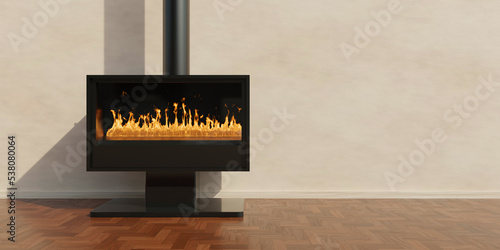 Canvas-taulu Burning fireplace, cozy home interior