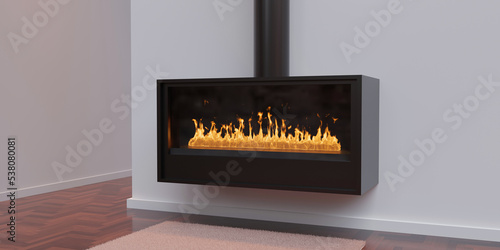 Quadro em tela Burning fireplace, cozy home interior