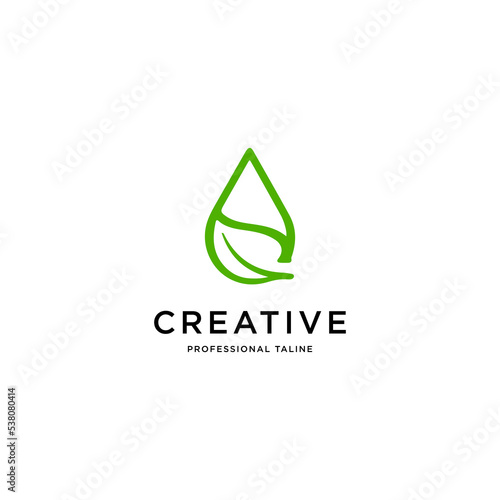 vector logo for Essential Oils, leaf logo in oil shaped line design.