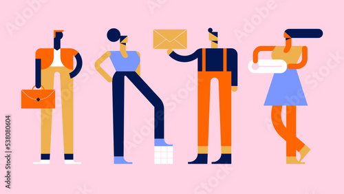 Vector illustration of a work team in a modern flat style. Business people set.