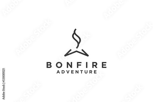 Bonfire smoke camp logo design adventure outdoor icon symbol camping illustration line style